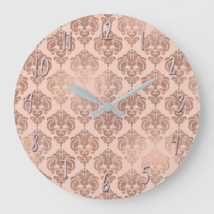 Rose Gold Röda Kinder Modern Glam Damast Stor Klocka