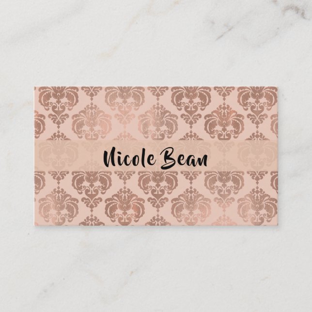 Rose Gold Röda Kinder Modern Glam Damast Visitkort (Framsida)