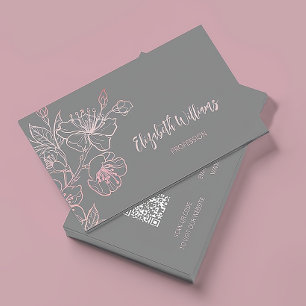 Rose Gold Röda Kinder Rosa Grå Blommig QR-kod Visitkort