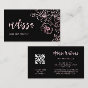 Rose Gold Röda kinder Rosa Svart Blommig QR-kod Visitkort
