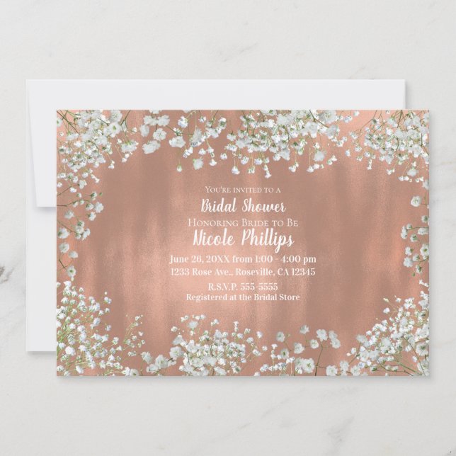 Rose Gold Röda kinder Rosa Vita Babysand Bröllop Inbjudningar (Framsida)