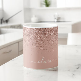 Rose Gold - Röda Rosa Glitter Gnistrande Namn Kaffemugg