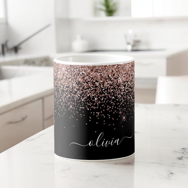 Rose Gold - Röda Rosa Svart Glitter Gnistrande Nam Kaffemugg (Skapare uppladdad)