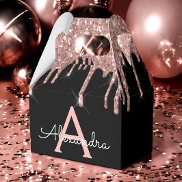 Rose Gold - Röda Rosa Svart Glitter Monogram Presentaskar