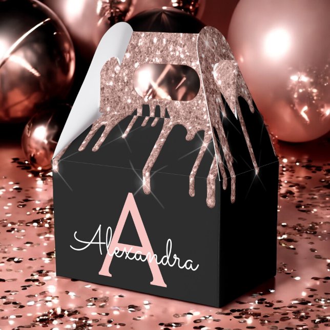 Rose Gold - Röda Rosa Svart Glitter Monogram Presentaskar (Skapare uppladdad)
