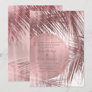 Rose Gold Röda Rosen Palmer Tropisk Bröllop Inbjudningar