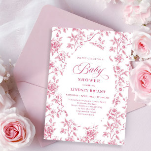 Rose Gold Röda Rosor Toile Blush Barnkalas Inbjudningar
