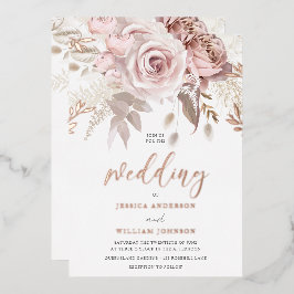 Rose Gold Rödfärgad Blomsterbröllop Med Detaljer F