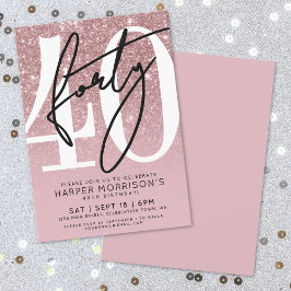 Rose Gold Rödfärgad Rosa Glitter 40-årsdag Inbjudningar