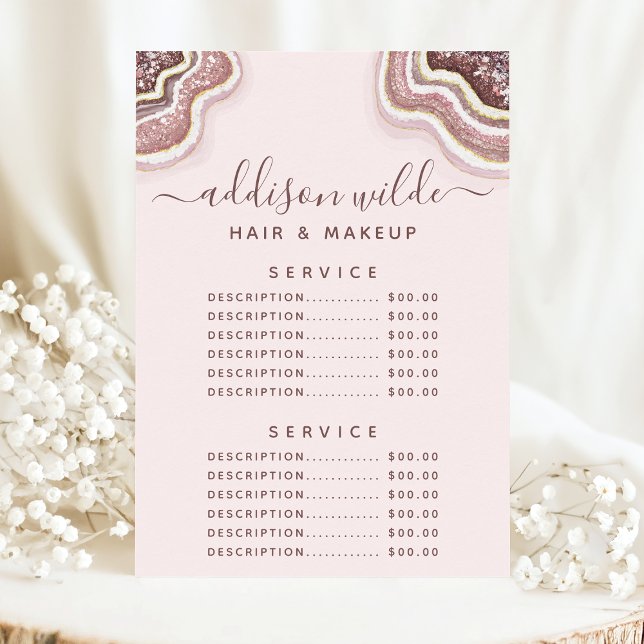 Rose Gold Rodnad Glitter Agat Service Pris Meny (Skapare uppladdad)