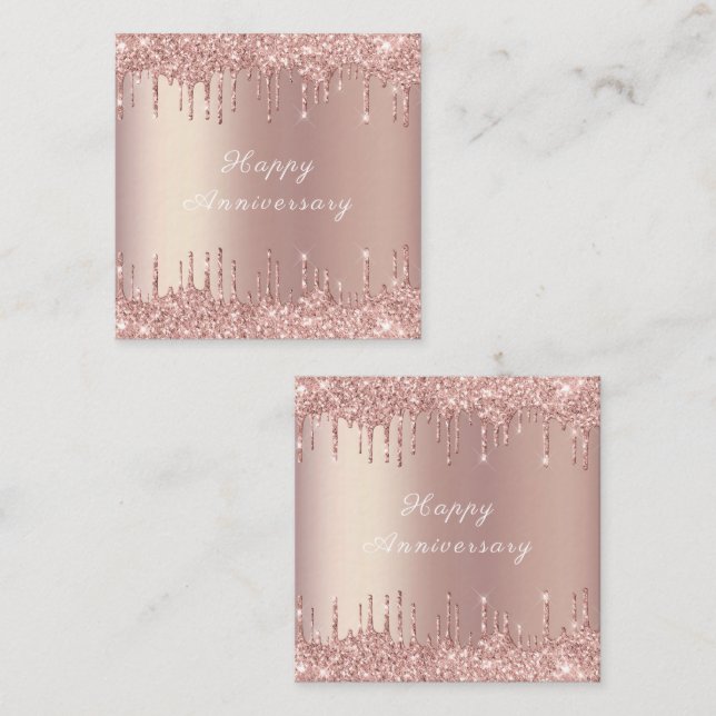 Rose Gold Rodnad Glitter Gnistra Glad årsdag Anteckningskort (Fram/baksida)