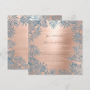 Rose Gold Rodnad Glitterpuder Blommig Blå Rosa Inbjudningar