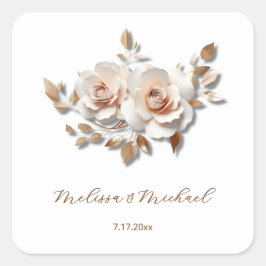 Rose Gold Rodnad Rosa 3D Rosor Dina Namn Bröllop Fyrkantigt Klistermärke