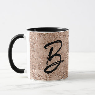 Rose Gold Rodnad Rosa Glitter Monogram Mugg