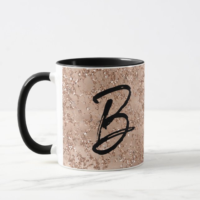Rose Gold Rodnad Rosa Glitter Monogram Mugg (Vänster)