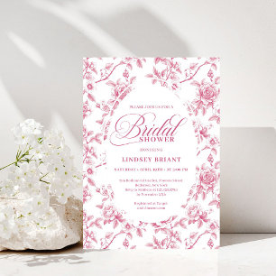 Rose Gold Rodnad Toile Rosor Blommig Bröllopsdusch Inbjudningar