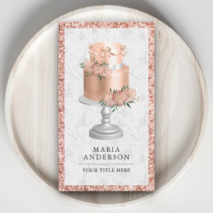 Rose Gold Rosa Blommig Anpassad Tårta Bageri Visitkort
