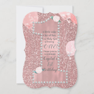 Rose Gold Rosa & Diamanter ONE 1-års Födelsedagsfe Inbjudningar