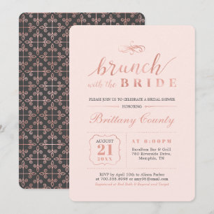 Rose Gold & Rosa Elegant Bröllop Bridal Brunch Inbjudningar