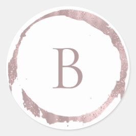 Rose Gold Rosa Falskt Folie Glitter Glans Monogram Runt Klistermärke