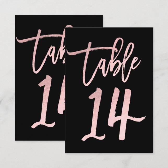 Rose Gold Rosa Folie Modern Skript Bord Nummer 14 Inbjudningar (Fram/baksida)