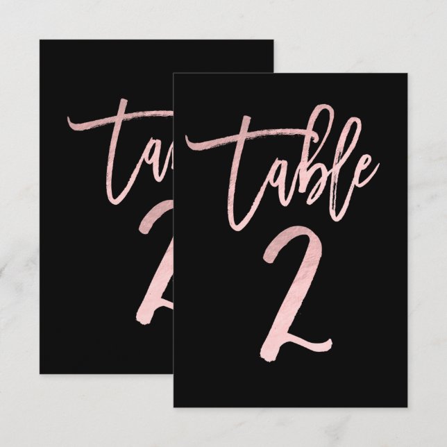 Rose Gold Rosa Folie Modern Skript Bord Nummer 2 Inbjudningar (Fram/baksida)