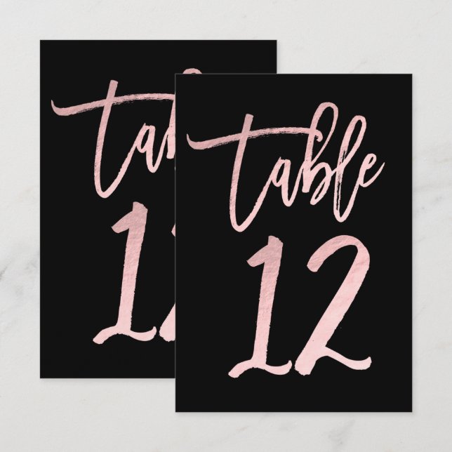 Rose Gold Rosa Folie Modernt Skript Bordnummer 12 Inbjudningar (Fram/baksida)