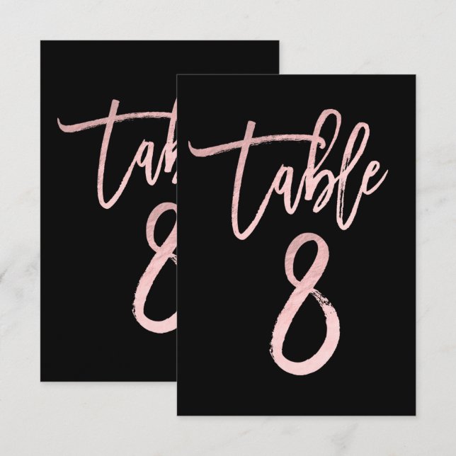 Rose Gold Rosa Folie Modernt Skript Bordnummer 8 Inbjudningar (Fram/baksida)