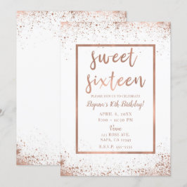 Rose Gold Rosa Glam Modern Chic Söt 16-årsfest Inbjudningar