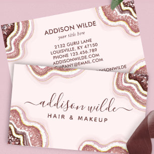 Rose Gold Rosa Glitter Agat Geod Visitkort