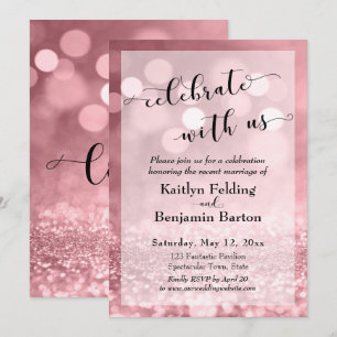 Rose Gold Rosa Glitter Bokeh Fira med Oss Inbjudningar