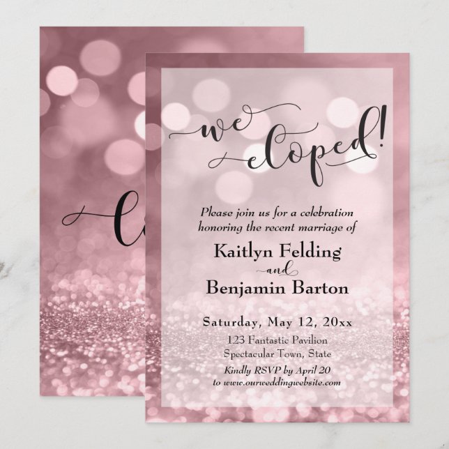 Rose Gold Rosa Glitter Bokeh Vi Rymde! Inbjudningar (Fram/baksida)