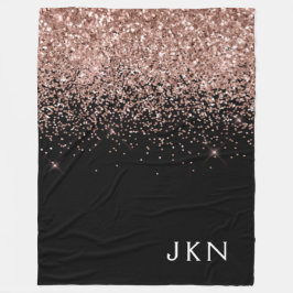 Rose Gold Rosa Glitter Första Bokstäver Fleecefilt