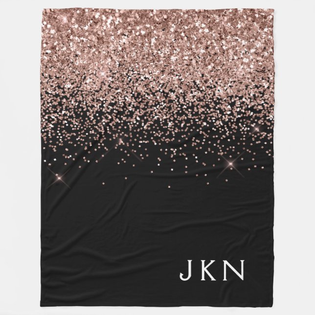 Rose Gold Rosa Glitter Första Bokstäver Fleecefilt (Framsidan)