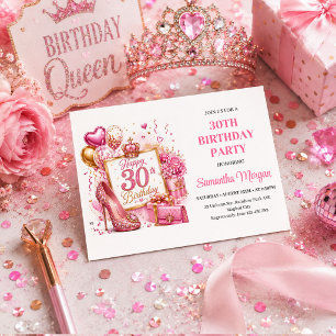 Rose Gold Rosa Glitter Gnistrande 30-års Födelseda Inbjudningar