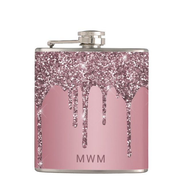 Rose Gold Rosa Glitter Gnistrande Dropar Monogram  Fickplunta (Framsidan)