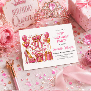 Rose Gold Rosa Glitter Konfetti 30-års Födelsedags Inbjudningar