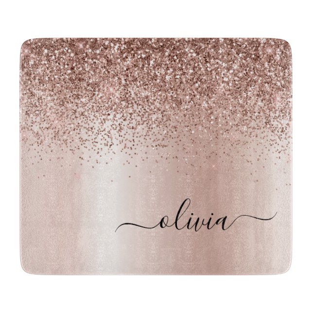 Rose Gold - Rosa Glitter Metall Monogram Namn (Framsidan)
