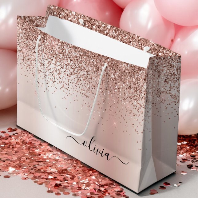 Rose Gold - Rosa Glitter Metall Monogram Namn (Skapare uppladdad)