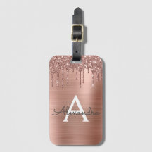 Rose Gold - Rosa Glitter Metall Monogram Namn
