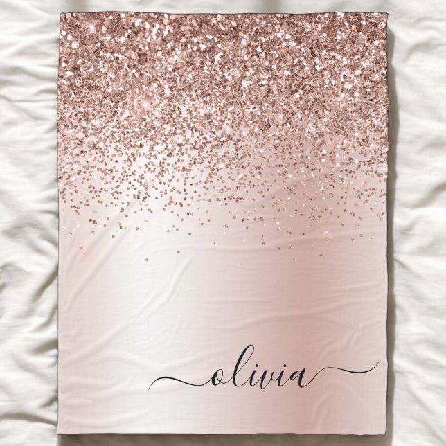 Rose Gold - Rosa Glitter Metall Monogram Namn Fleecefilt (Skapare uppladdad)
