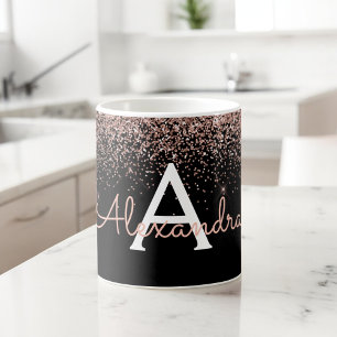 Rose Gold - Rosa Glitter Monogram Namn Kaffemugg
