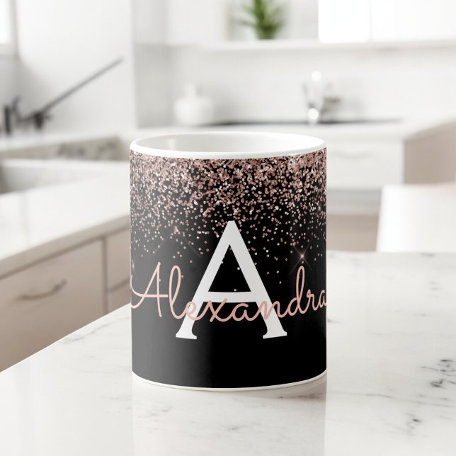 Rose Gold - Rosa Glitter Monogram Namn Kaffemugg (Skapare uppladdad)