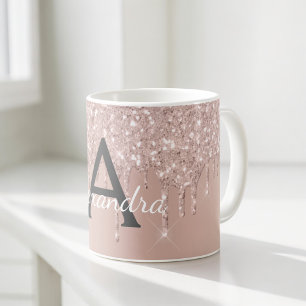 Rose Gold - Rosa Glitter Monogram Namn Kaffemugg