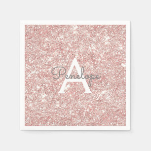 Rose Gold Rosa Glitter och Glans Monogram Pappersservett