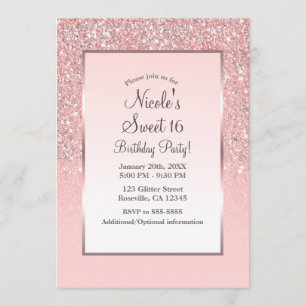 Rose Gold Rosa Glitter Shine Sweet 16-fest Inbjudningar