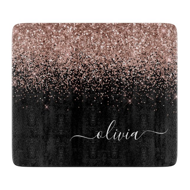 Rose Gold Rosa Glitter Skript Monogram Girlig (Framsidan)
