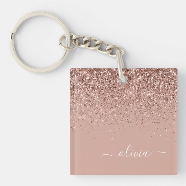 Rose Gold Rosa Glitter Skript Monogram Girly (Framsidan)