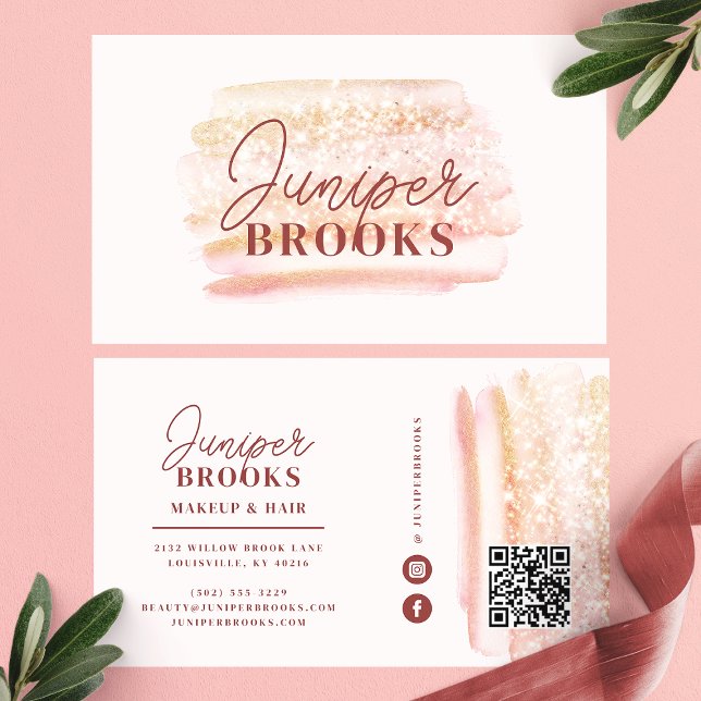 Rose Gold Rosa Glitter Social Media QR-kod Visitkort (Skapare uppladdad)