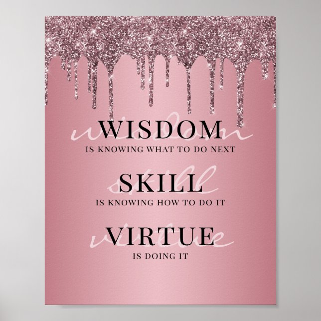 Rose Gold Rosa Glitterdroppar Motivationscitat Poster (Framsidan)
